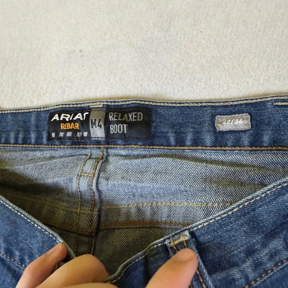 Ariat Rebar M4 Relaxed Boot Cut Jeans Mens 42x36 Medium Wash Blue Denim Workwear